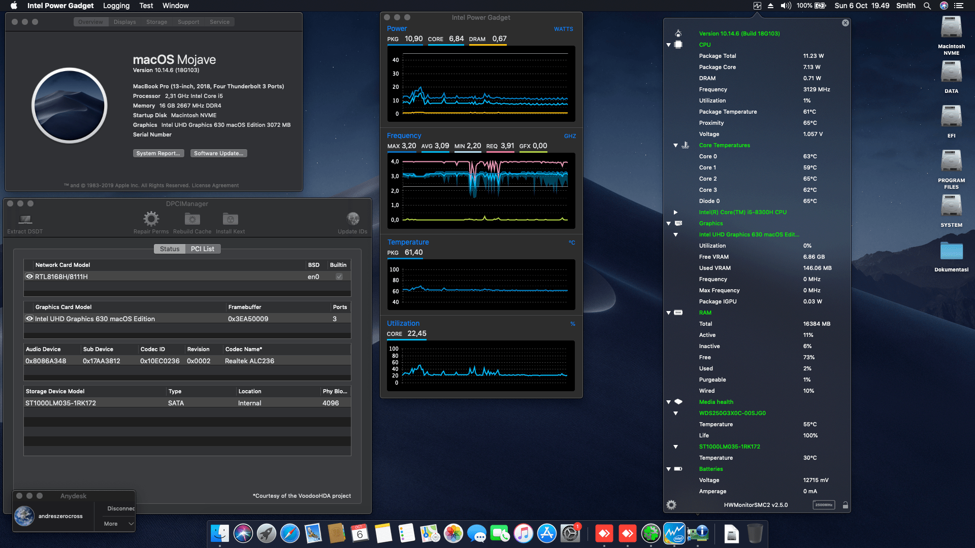 Success Hackintosh macOS Mojave 10.14.6 Build 18G103 at Lenovo Legion Y530